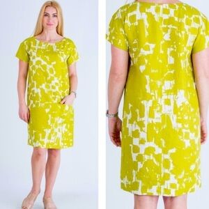 OSKA 100% Linen Rigero Midi Dress In Cactus/Green Straight Cut Side Pockets SZ S